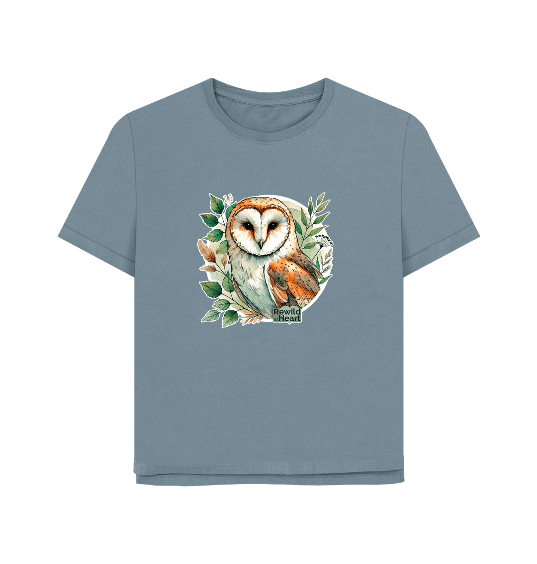 Stone Blue Barn Owl Woodland Women's Relaxed-Fit T-Shirt