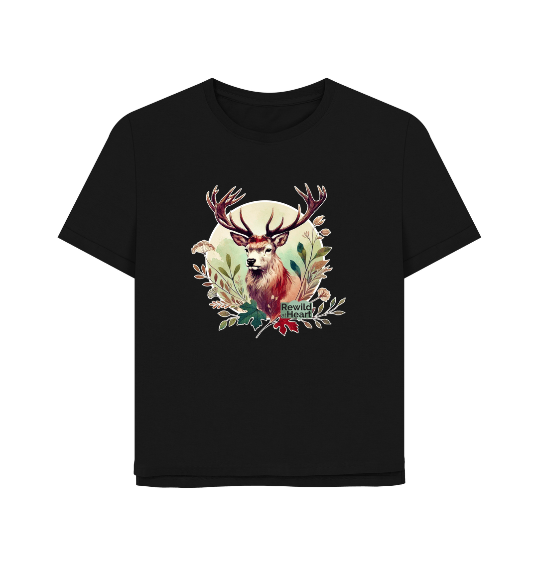 Black Red Deer Stag Spirit Women's Relaxed-Fit T-Shirt