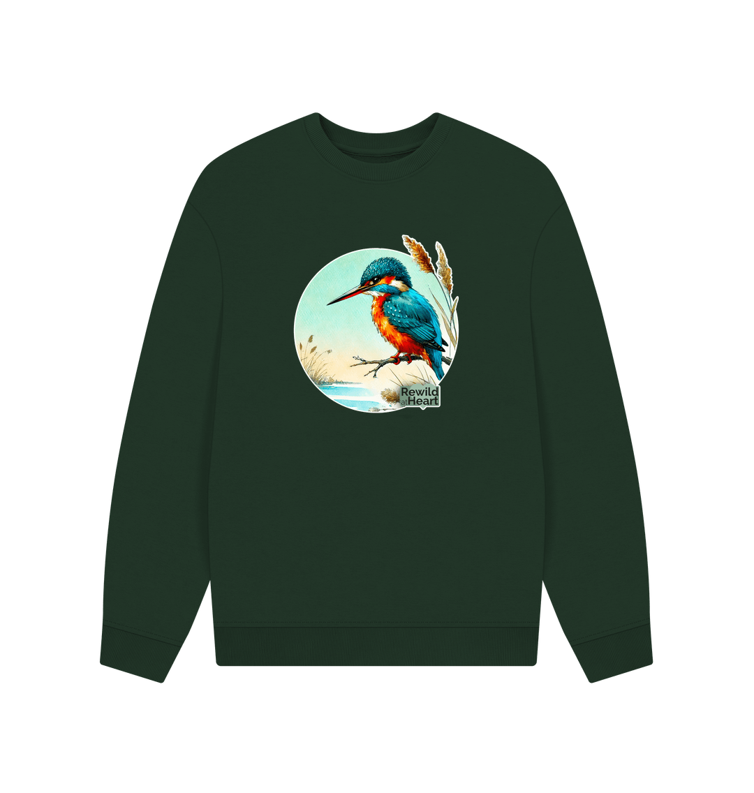 Evergreen Kingfisher in the Reeds Men's Oversized Sweater