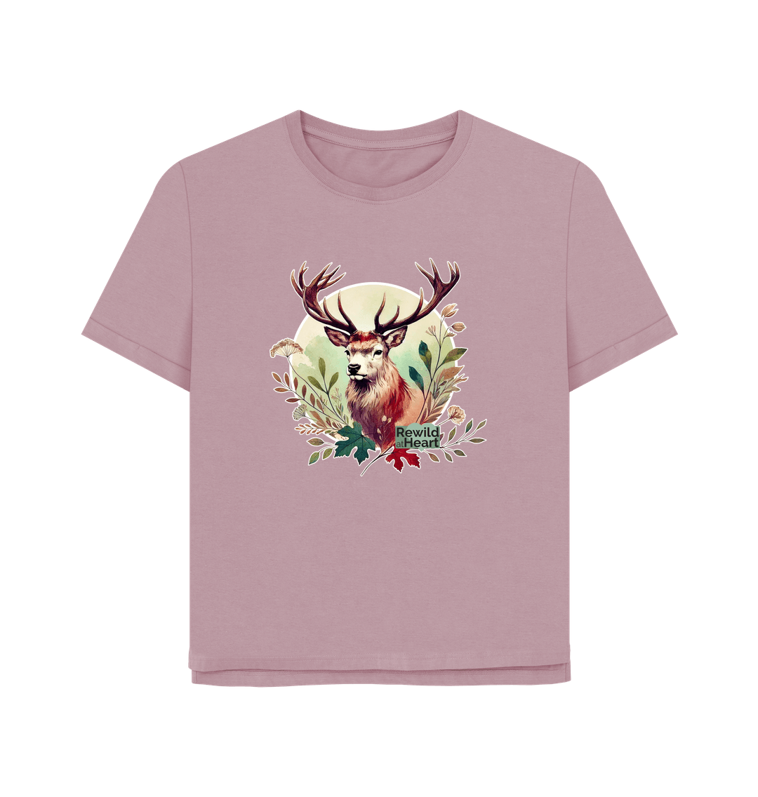 Mauve Red Deer Stag Spirit Women's Relaxed-Fit T-Shirt