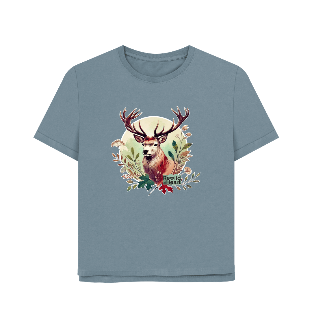 Stone Blue Red Deer Stag Spirit Women's Relaxed-Fit T-Shirt
