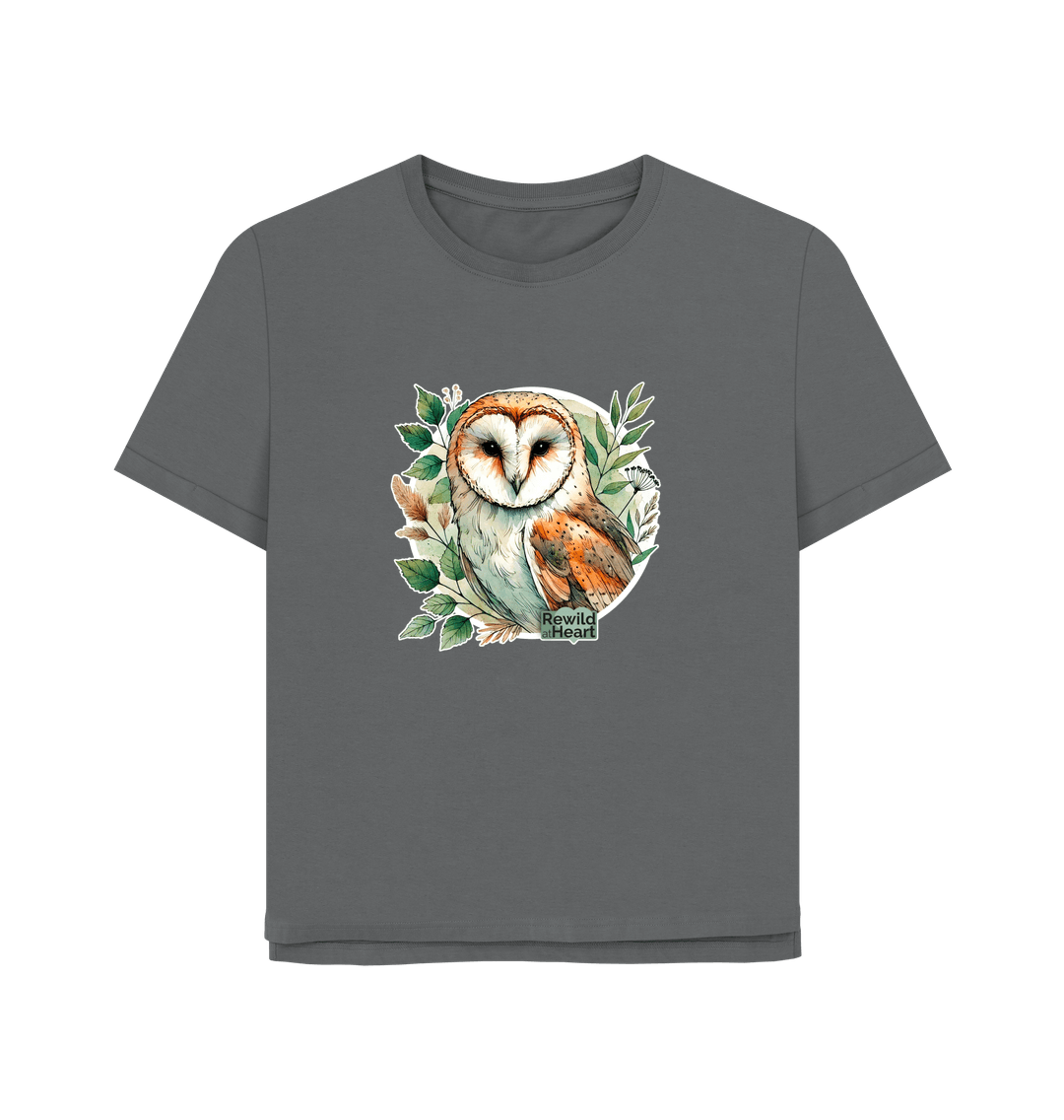 Slate Grey Barn Owl Woodland Women's Relaxed-Fit T-Shirt