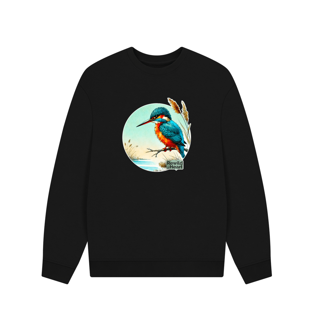 Black Kingfisher in the Reeds Men's Oversized Sweater