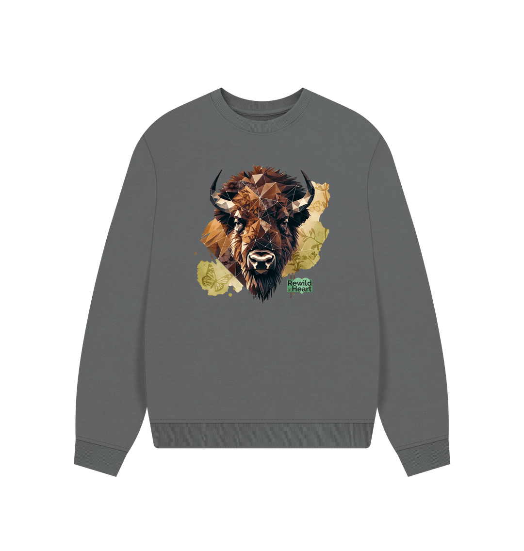 Slate Grey Bison, Wildflowers & Butterflies Women's Oversized Jumper