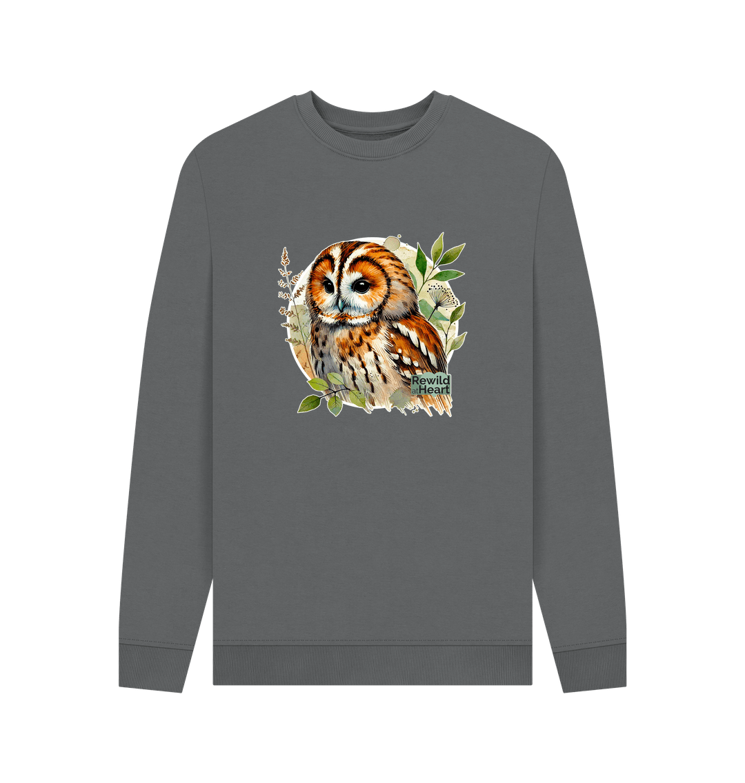 Slate Grey Tawny Owl Forest Men's Sweater