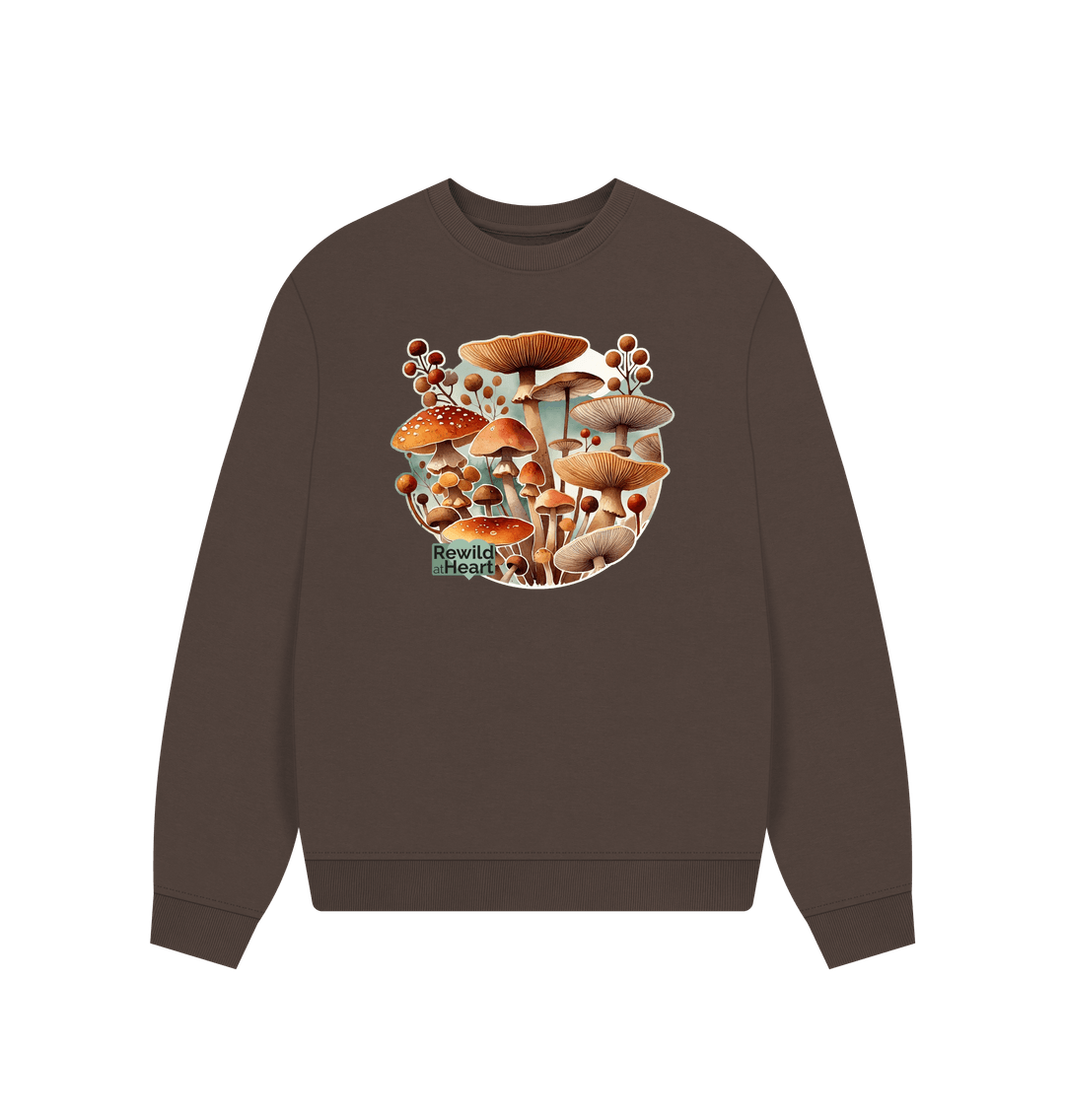 Chocolate Mushroom Bloom Women's Oversized Jumper