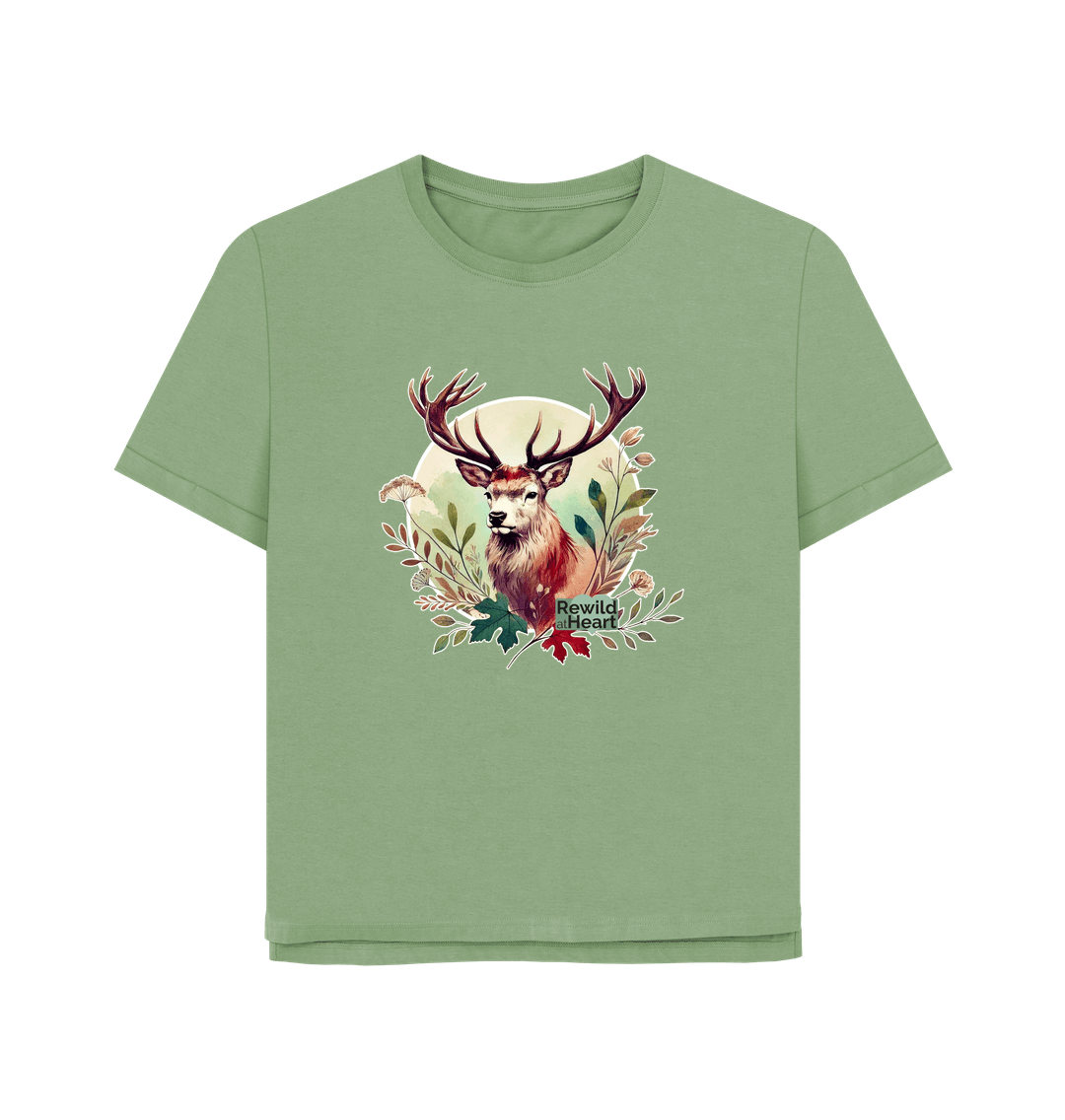 Sage Red Deer Stag Spirit Women's Relaxed-Fit T-Shirt