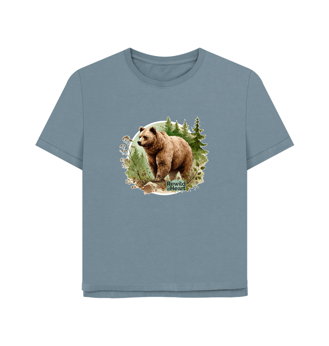Stone Blue Brown Bear Wilderness Women's Relaxed-Fit T-Shirt