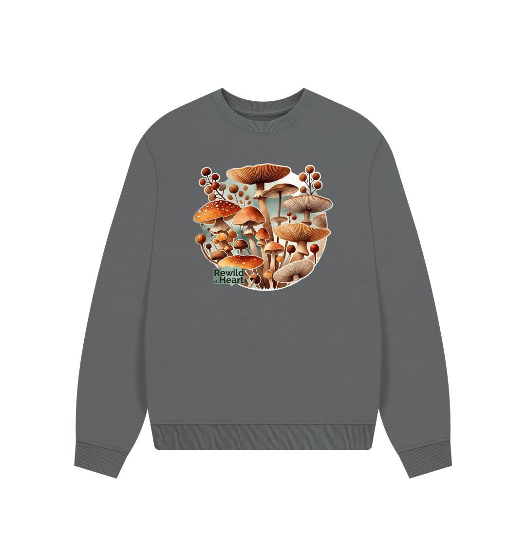 Slate Grey Mushroom Bloom Women's Oversized Jumper