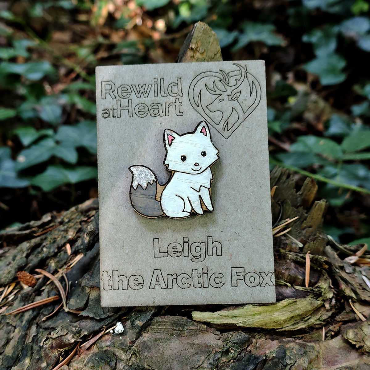 Arctic Fox Wooden Pin Badge