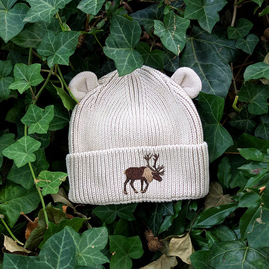 Reindeer Embroidered Baby Bear Beanie (up to 2 years)