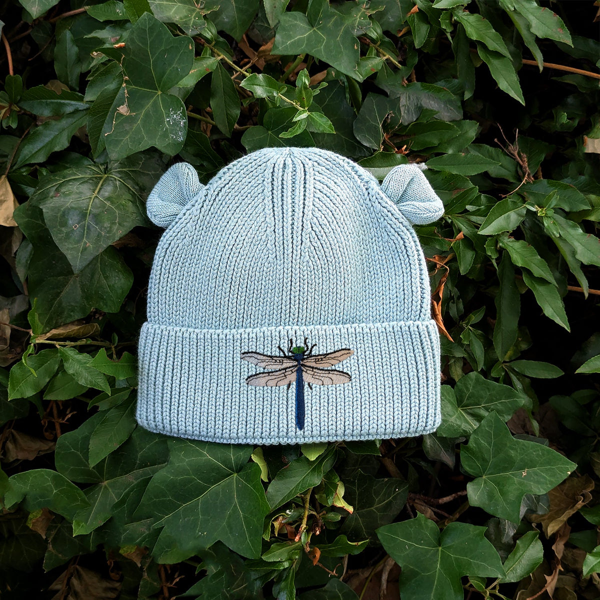 Dragonfly Embroidered Baby Bear Beanie (up to 2 years)