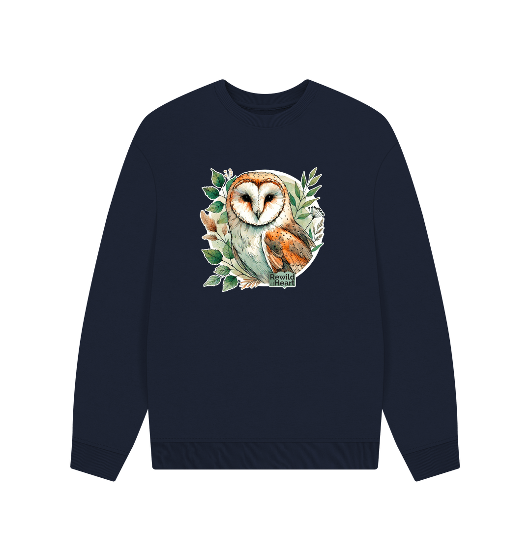 Navy Blue Barn Owl Woodland Men's Oversized Sweater