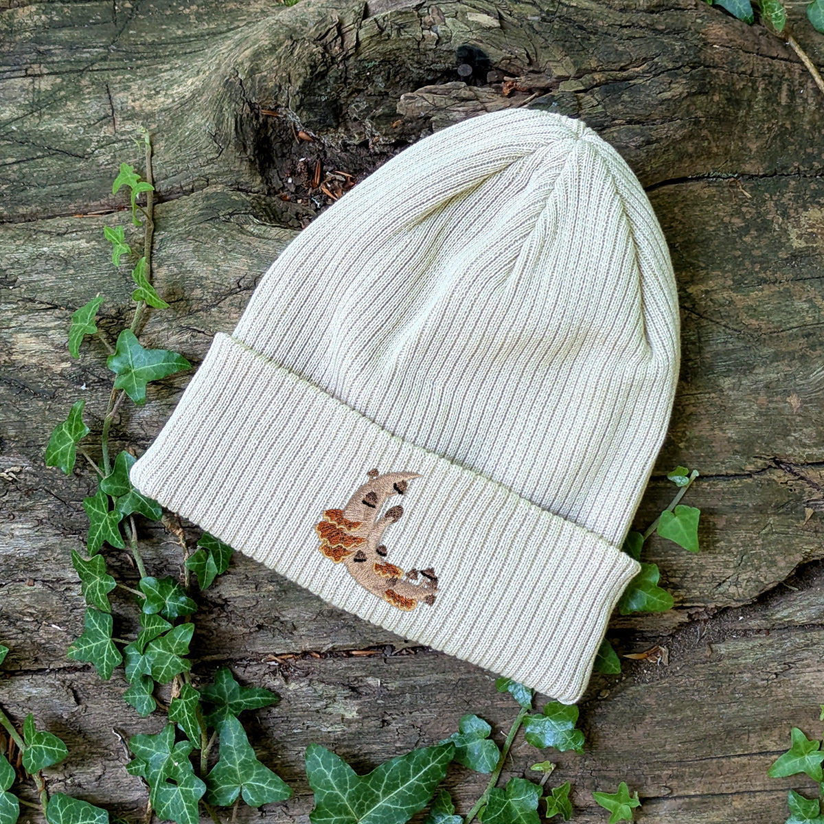Mushroom Moon Crescent Embroidered Beanie