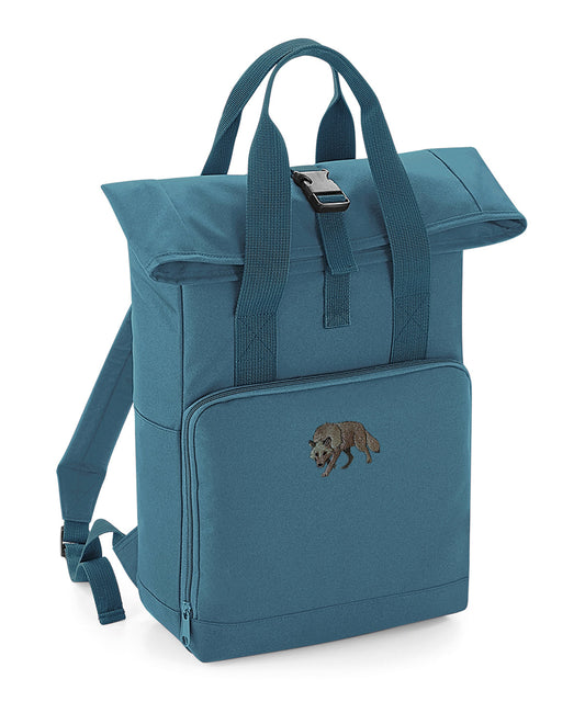 Grey Wolf Embroidered Recycled Roll-Top Backpack