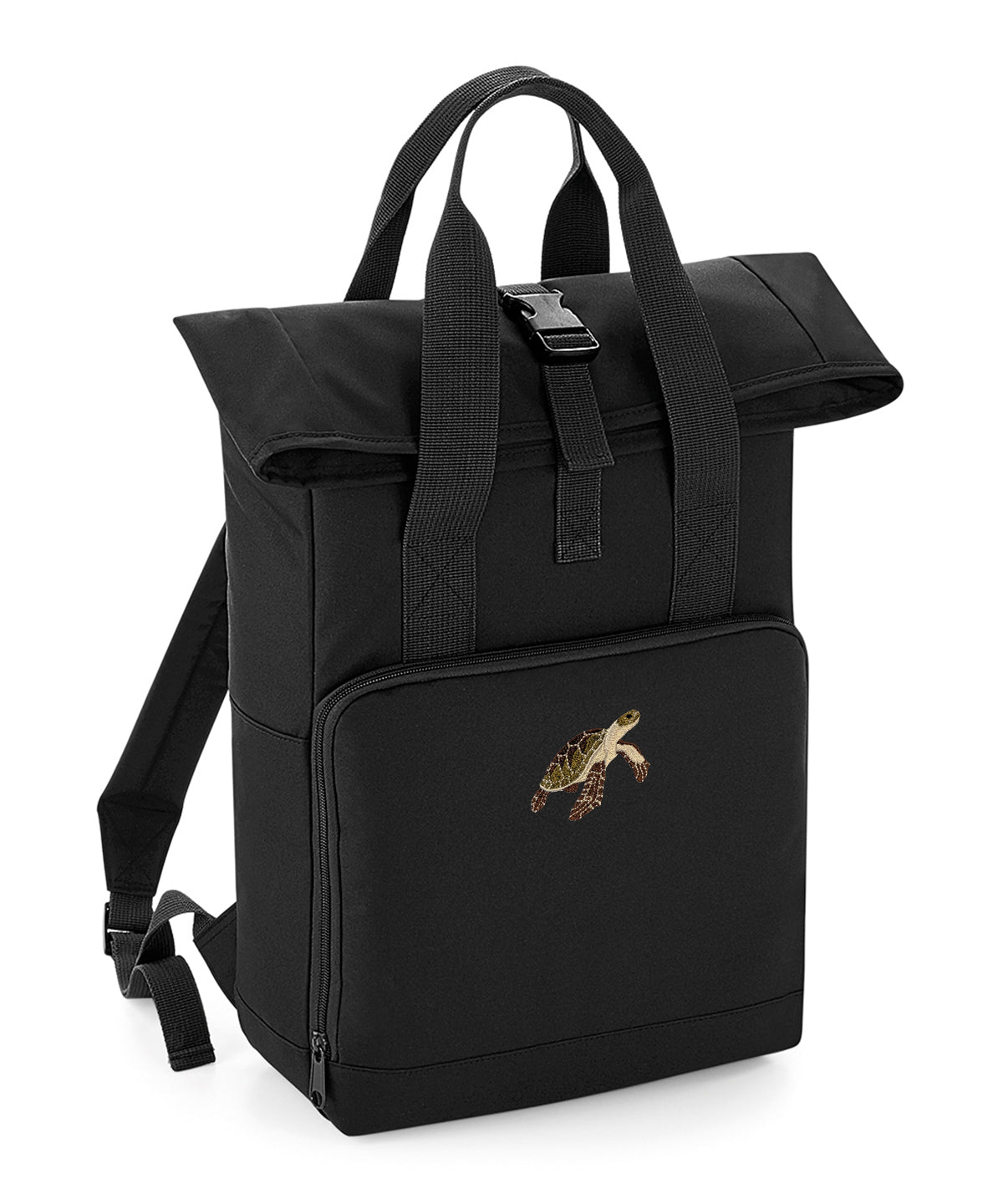 Turtle Embroidered Recycled Roll-Top Backpack