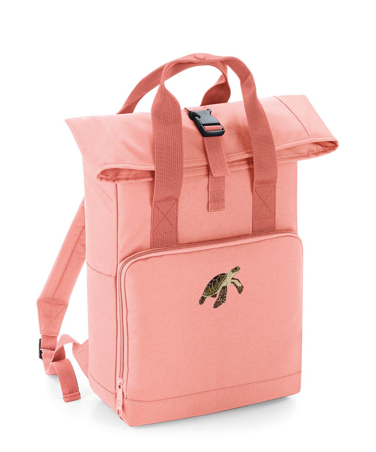 Turtle Embroidered Recycled Roll-Top Backpack