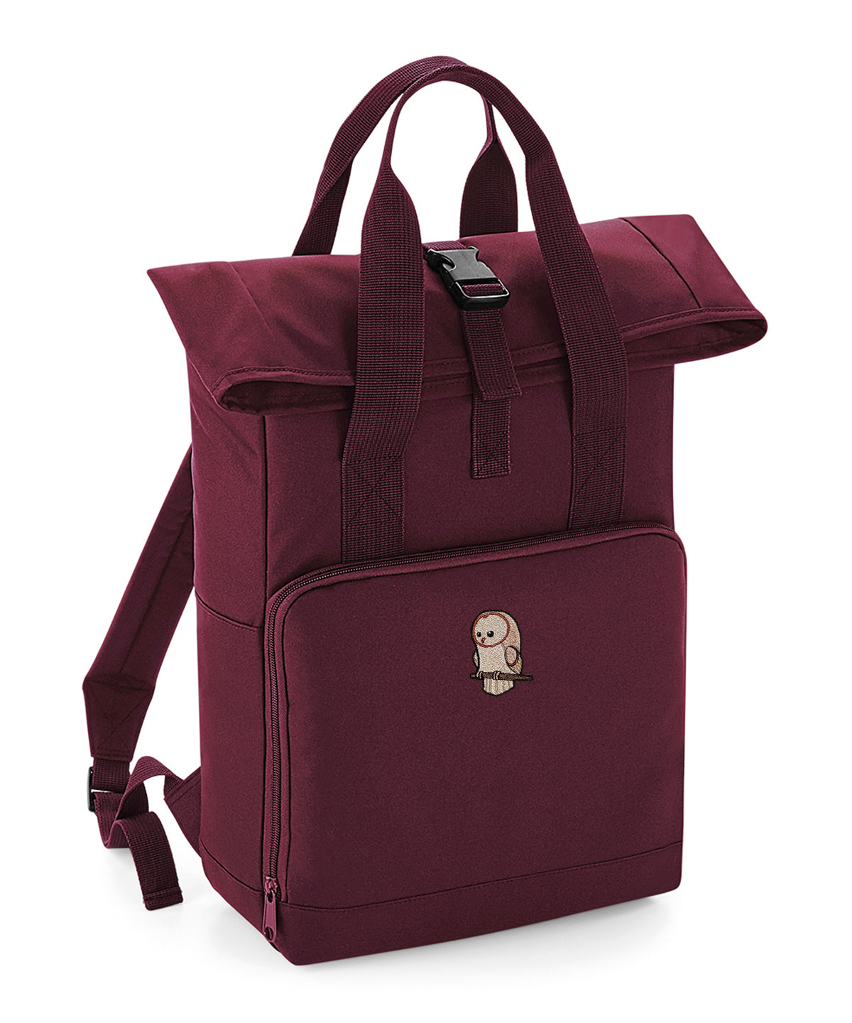 Barn Owl Cute Embroidered Recycled Roll-Top Backpack