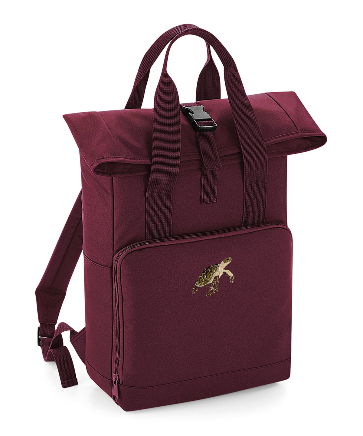 Turtle Embroidered Recycled Roll-Top Backpack