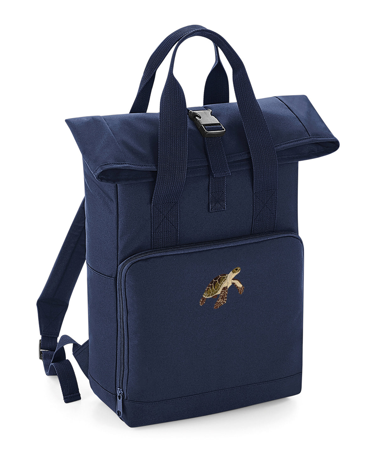 Turtle Embroidered Recycled Roll-Top Backpack