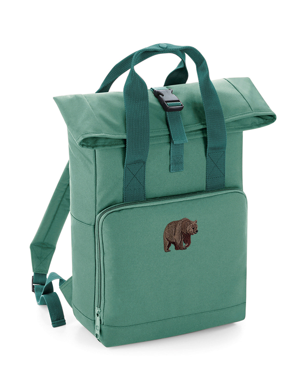 Brown Bear Embroidered Recycled Roll-Top Backpack