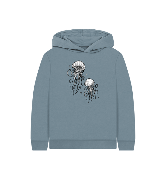 Stone Blue Printed Kids Hoodie Front