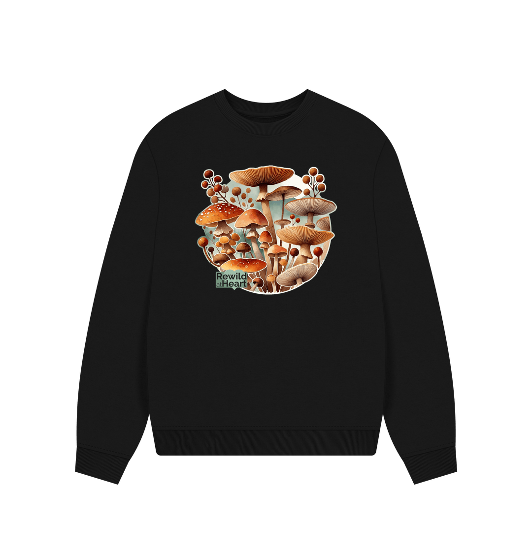 Black Mushroom Bloom Women's Oversized Jumper