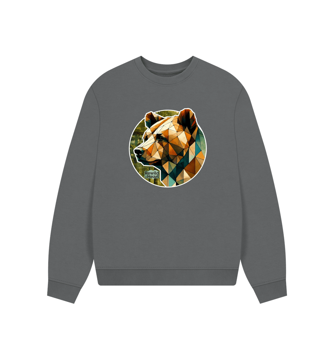 Slate Grey Brown Bear Forest Women's Oversized Jumper