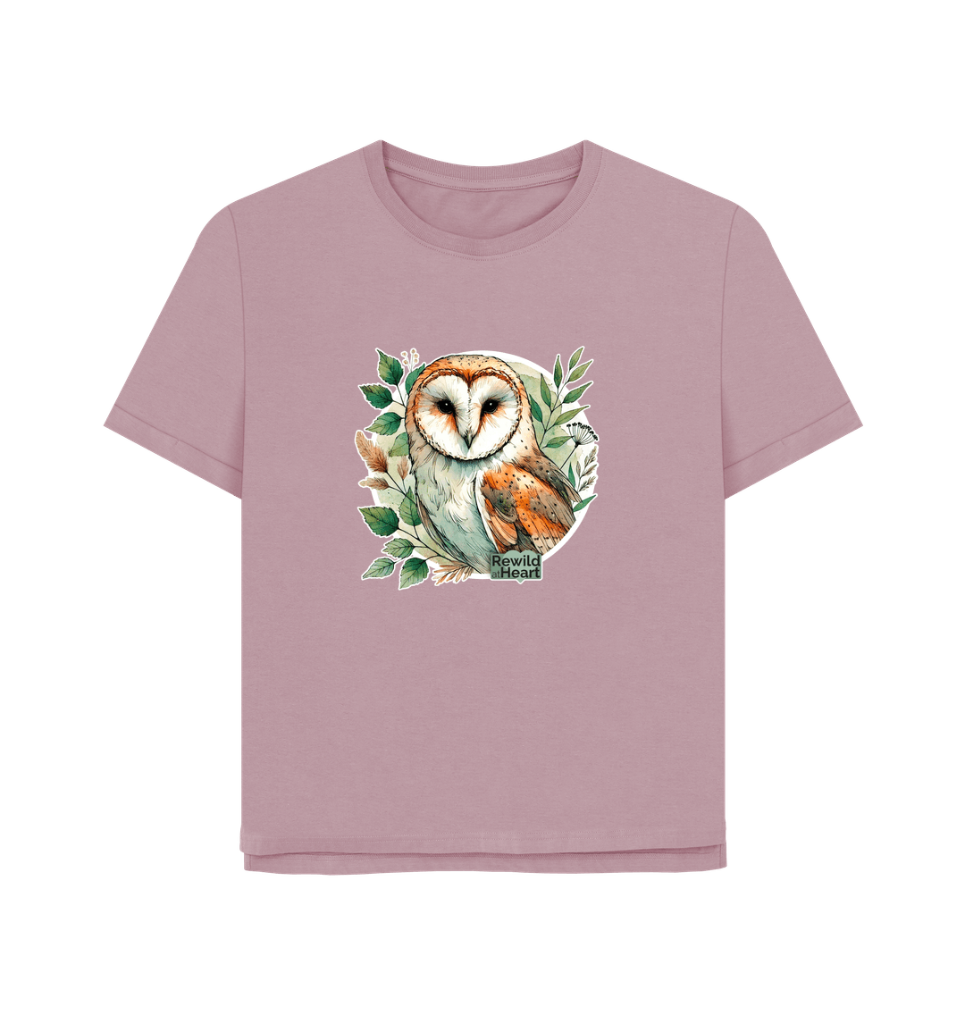 Mauve Barn Owl Woodland Women's Relaxed-Fit T-Shirt