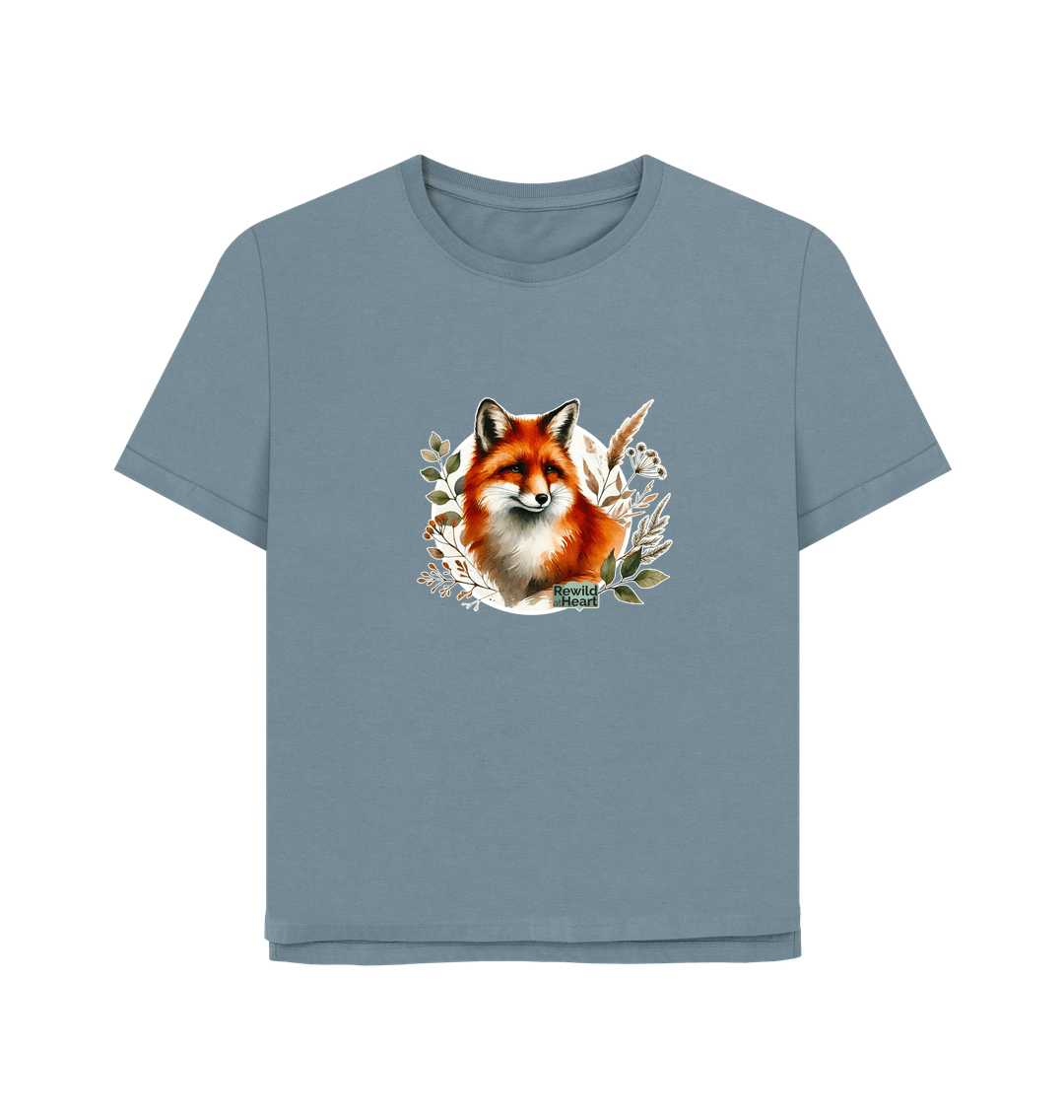 Stone Blue Woodland Fox Women's Relaxed-Fit T-Shirt