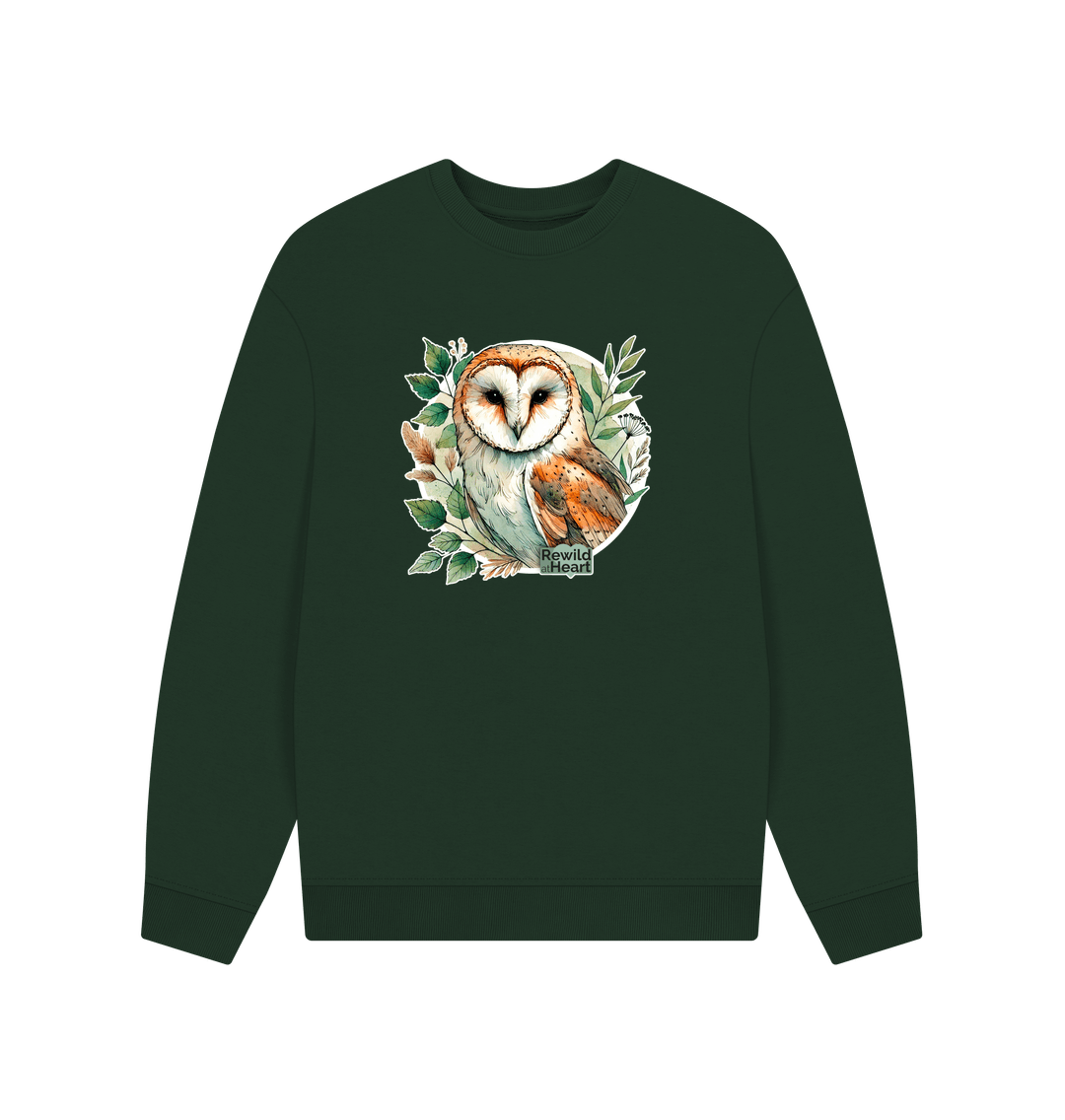 Evergreen Barn Owl Woodland Men's Oversized Sweater