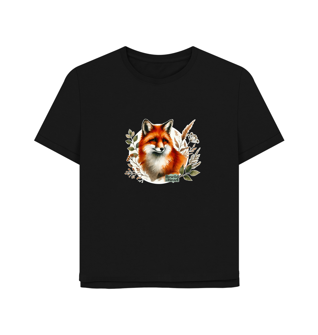 Black Woodland Fox Women's Relaxed-Fit T-Shirt