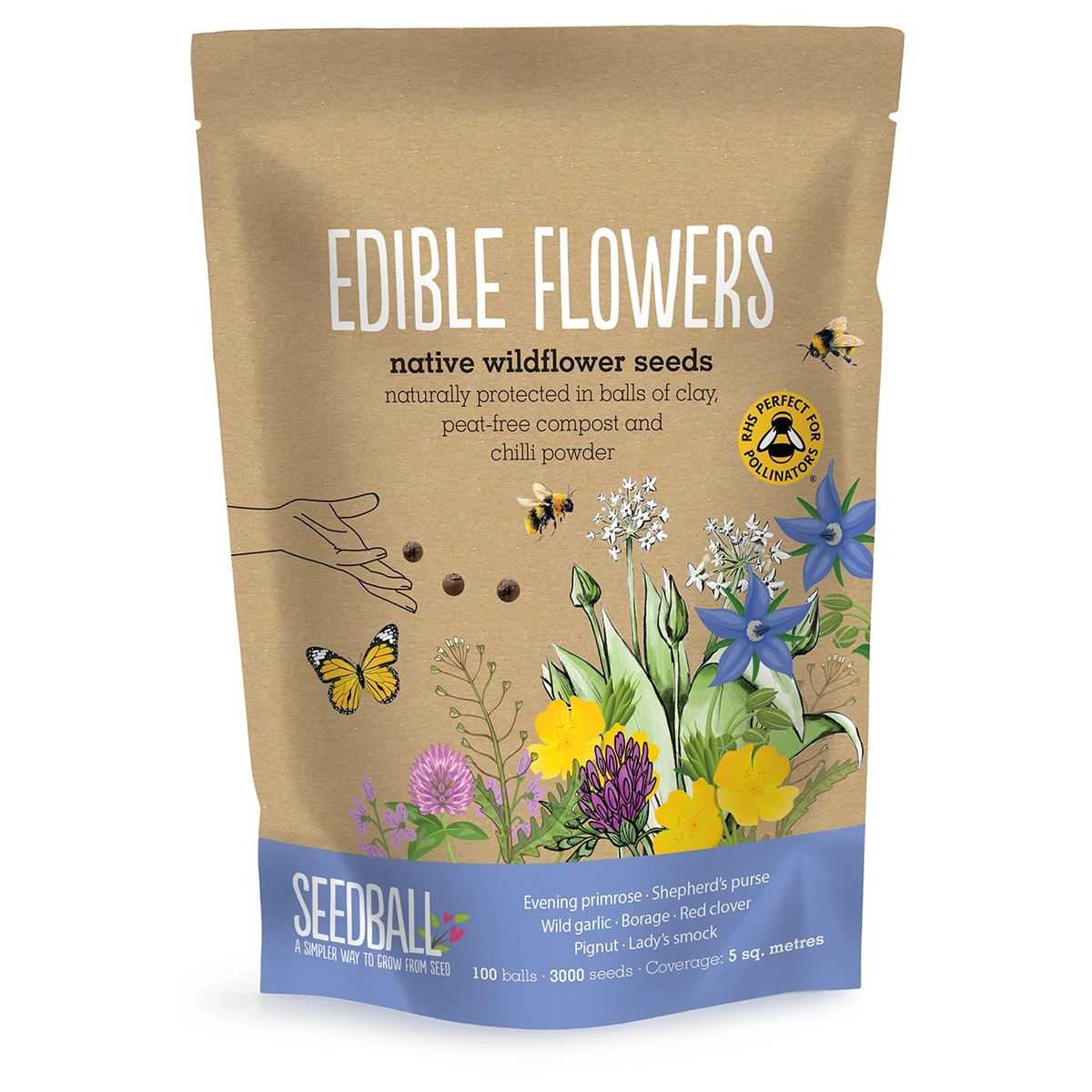 Seedball Edible Wildflower Bag – Flowers for Garden & Plate