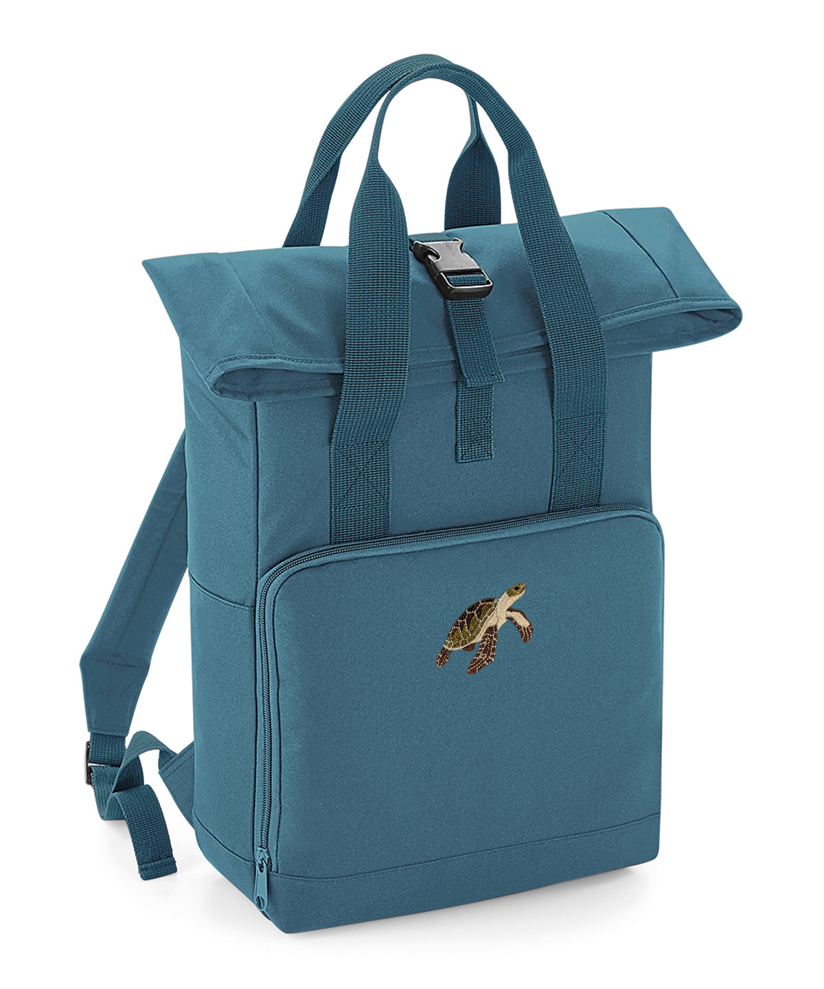 Turtle Embroidered Recycled Roll-Top Backpack