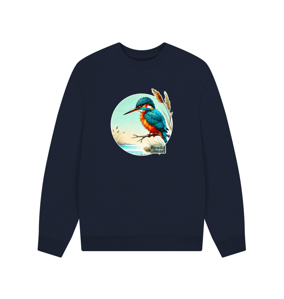 Navy Blue Kingfisher in the Reeds Men's Oversized Sweater