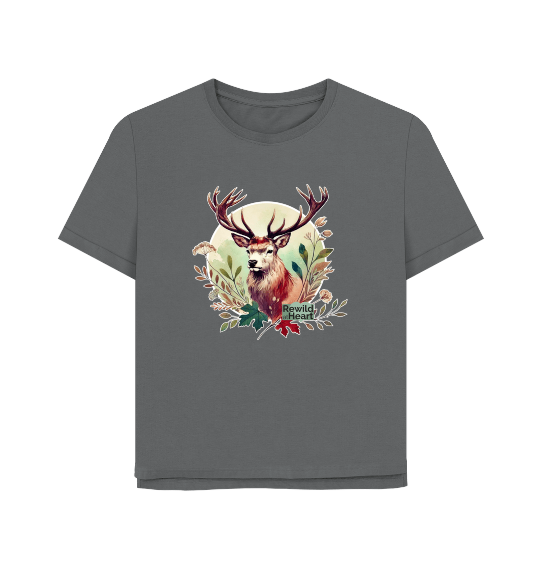 Slate Grey Red Deer Stag Spirit Women's Relaxed-Fit T-Shirt