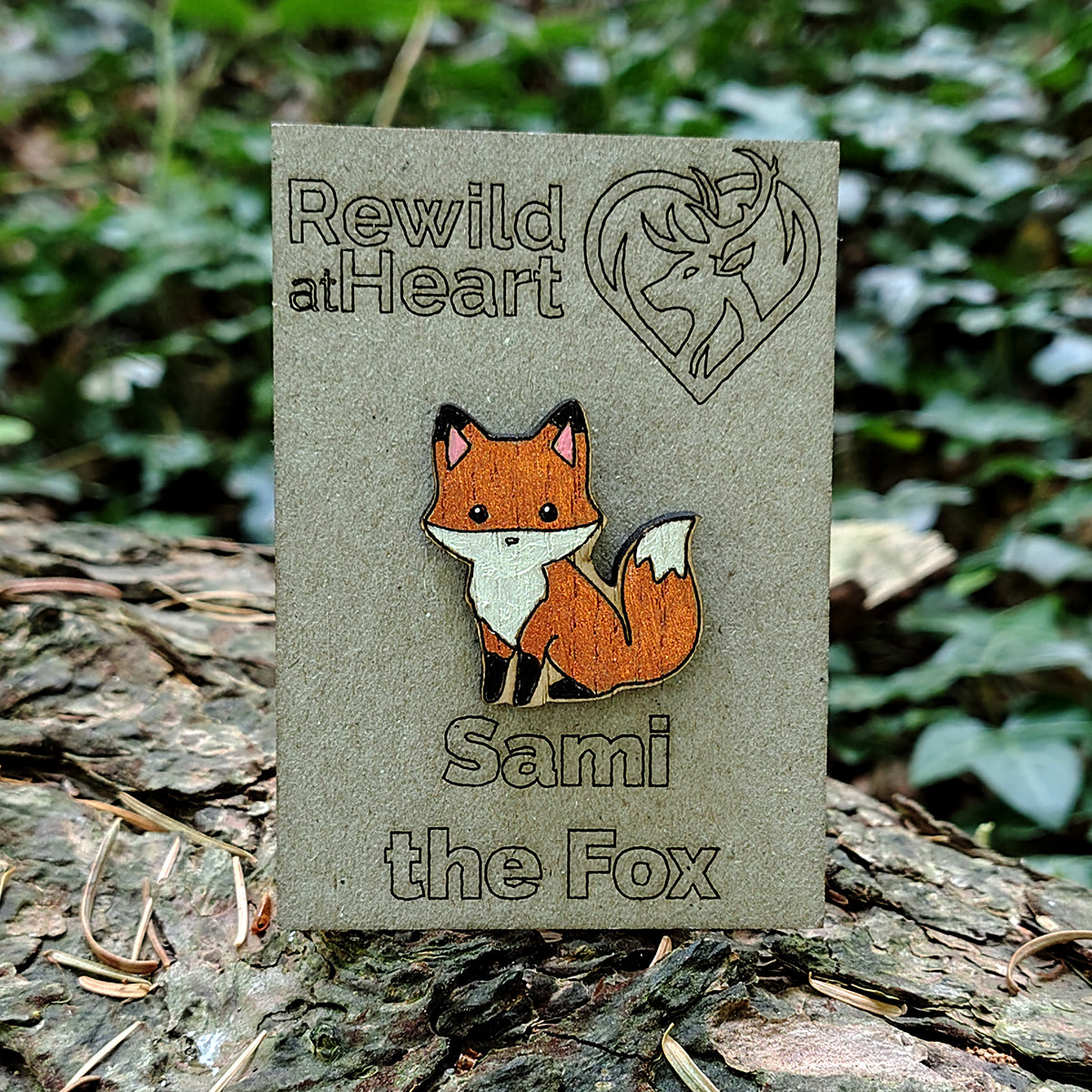 Fox Wooden Pin Badge