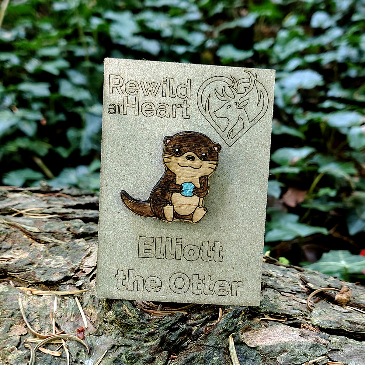 Otter Wooden Pin Badge