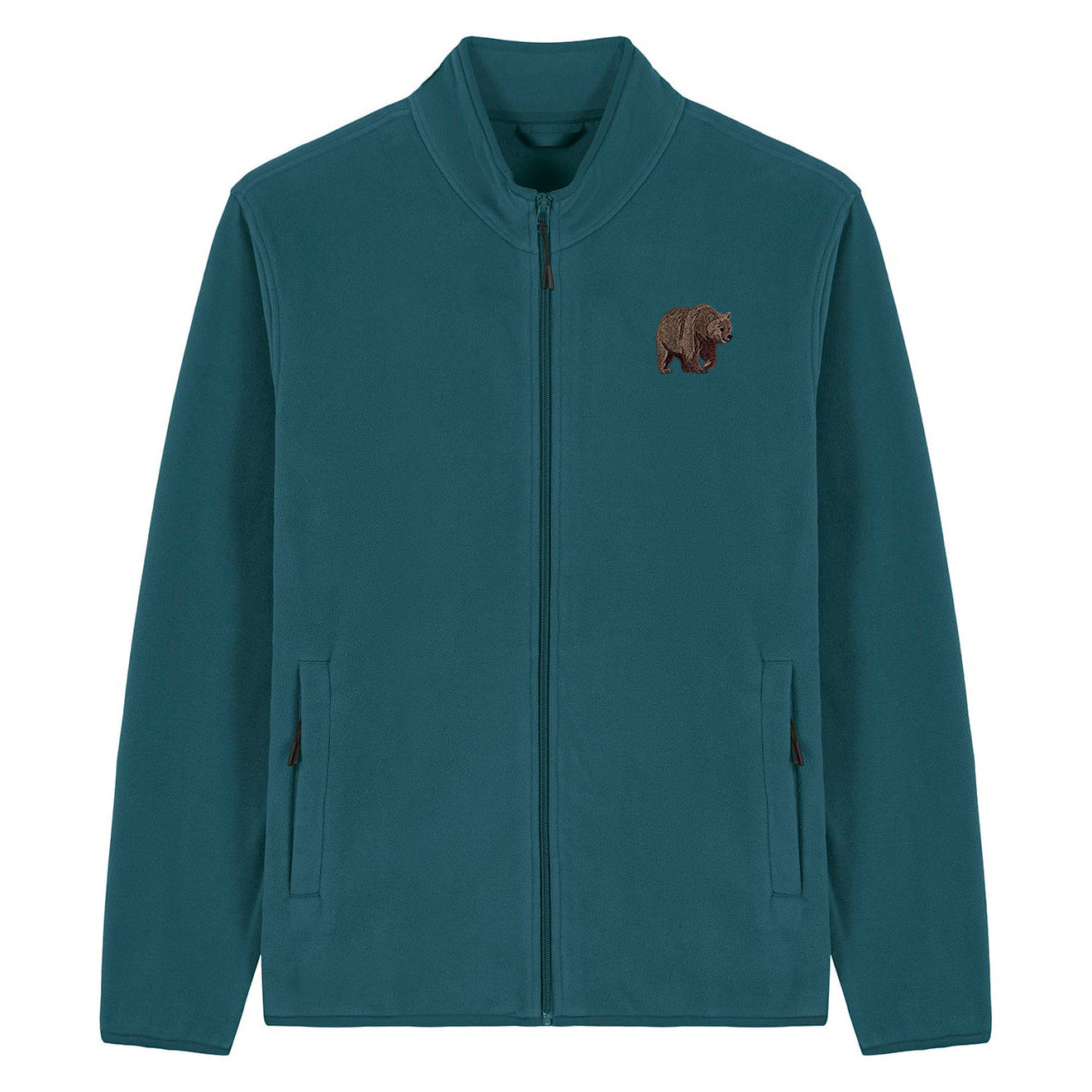 Brown Bear Embroidered Men's Fleece Jacket