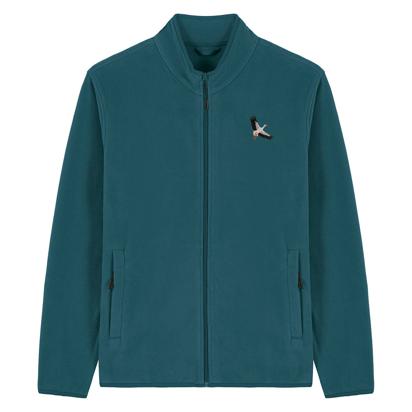 White Stork Flight Embroidered Men's Fleece Jacket