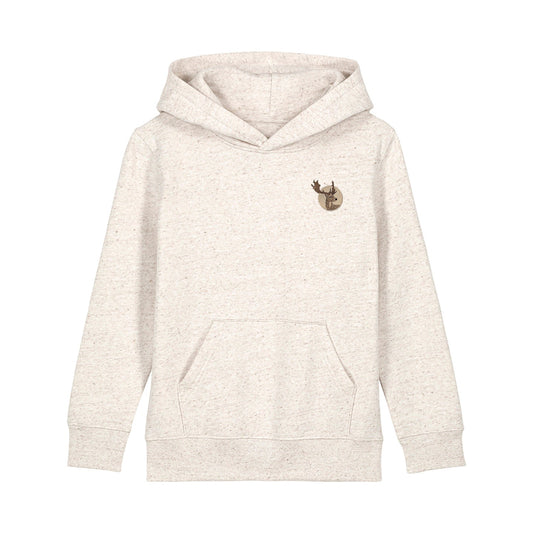 Fallow Deer Portrait Embroidered Kids Hoodie
