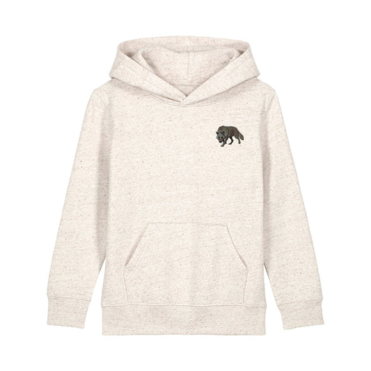 Grey Wolf Embroidered Kids Hoodie