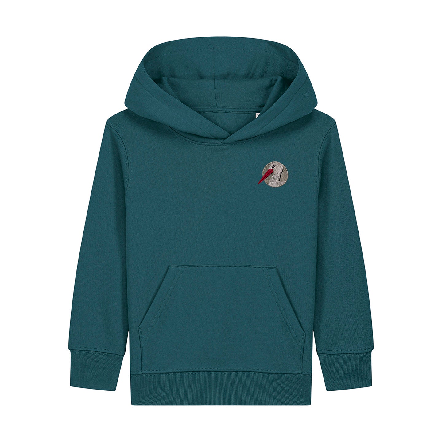 White Stork Portrait Embroidered Kids Hoodie