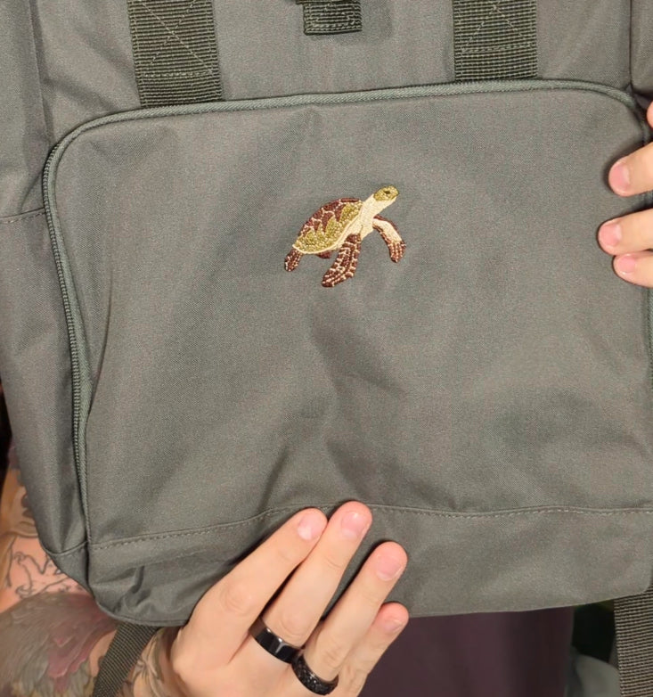 Turtle Embroidered Recycled Roll-Top Backpack
