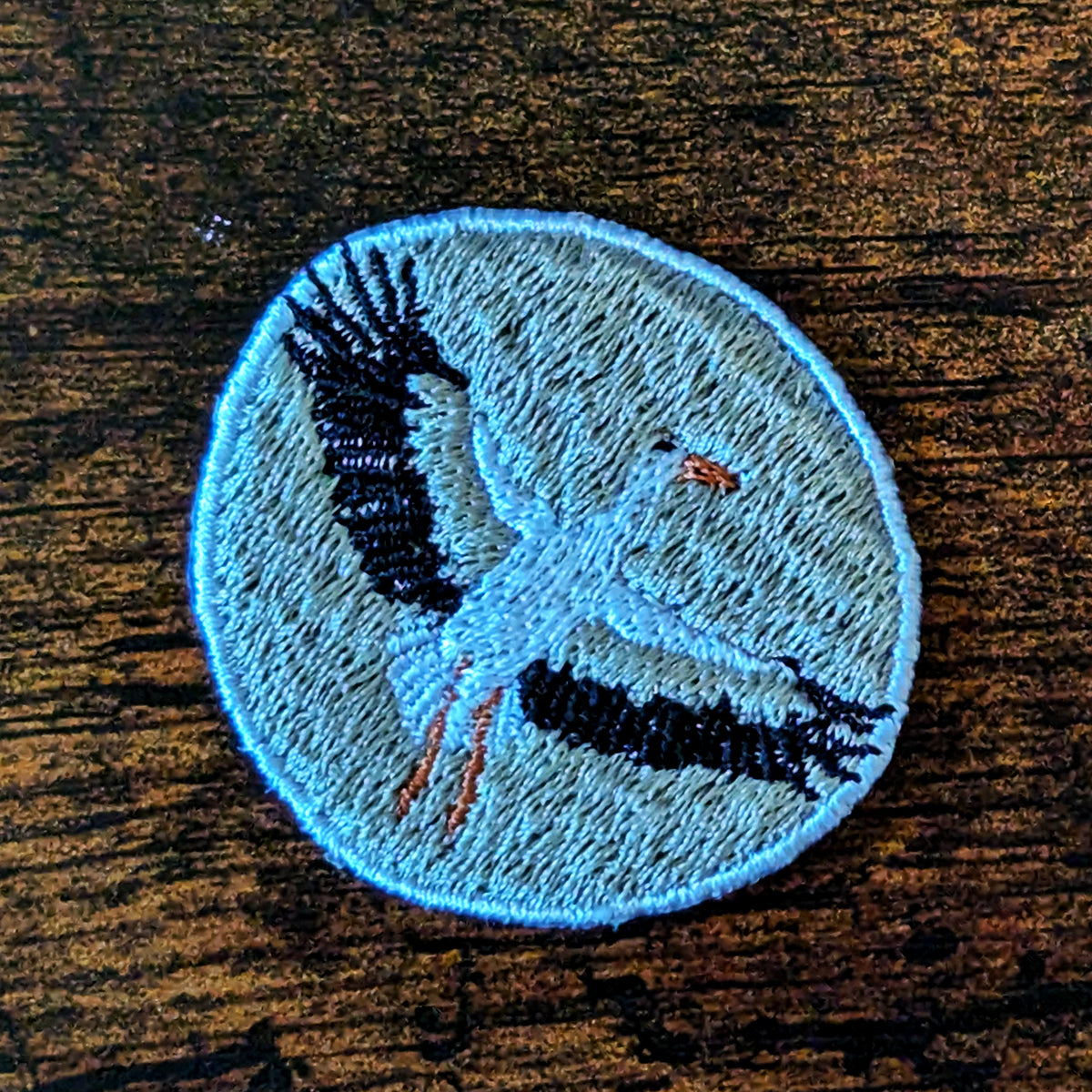 White Stork Flight Embroidered Iron-On Patch