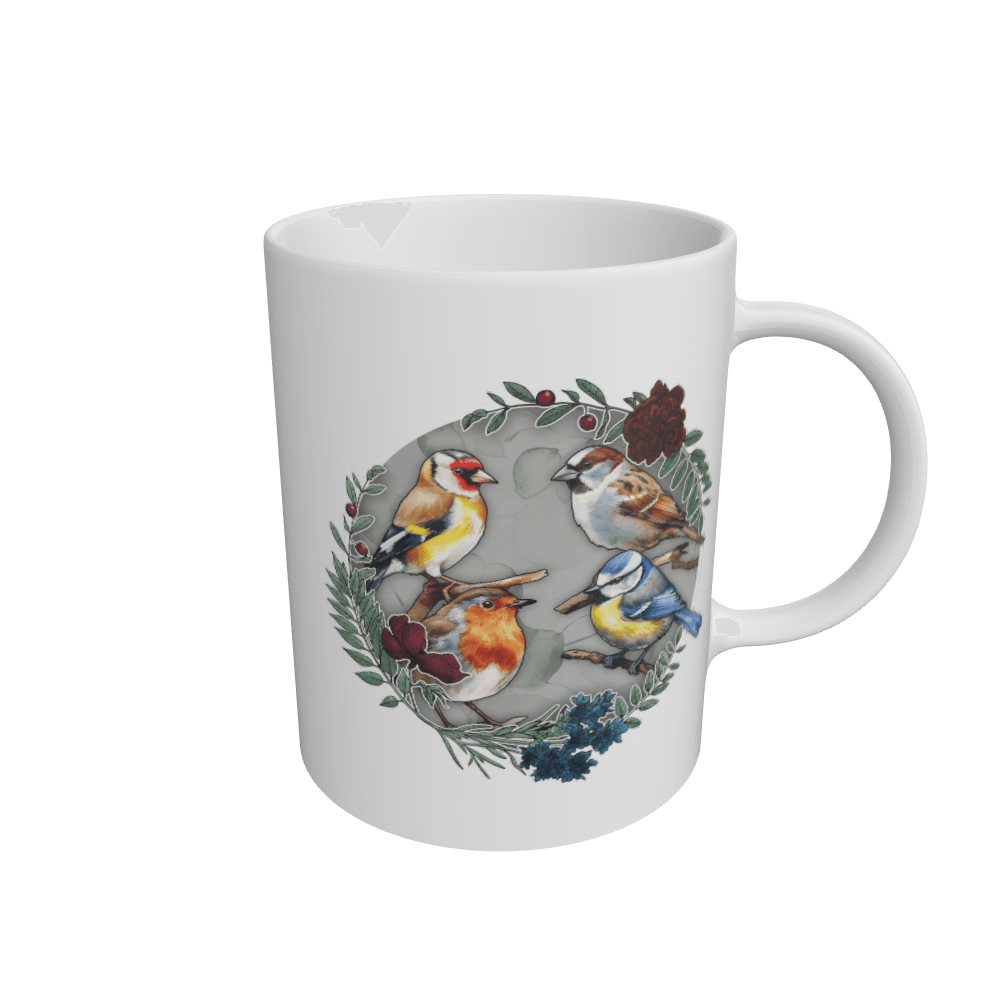 White British Songbird Wreath Mug