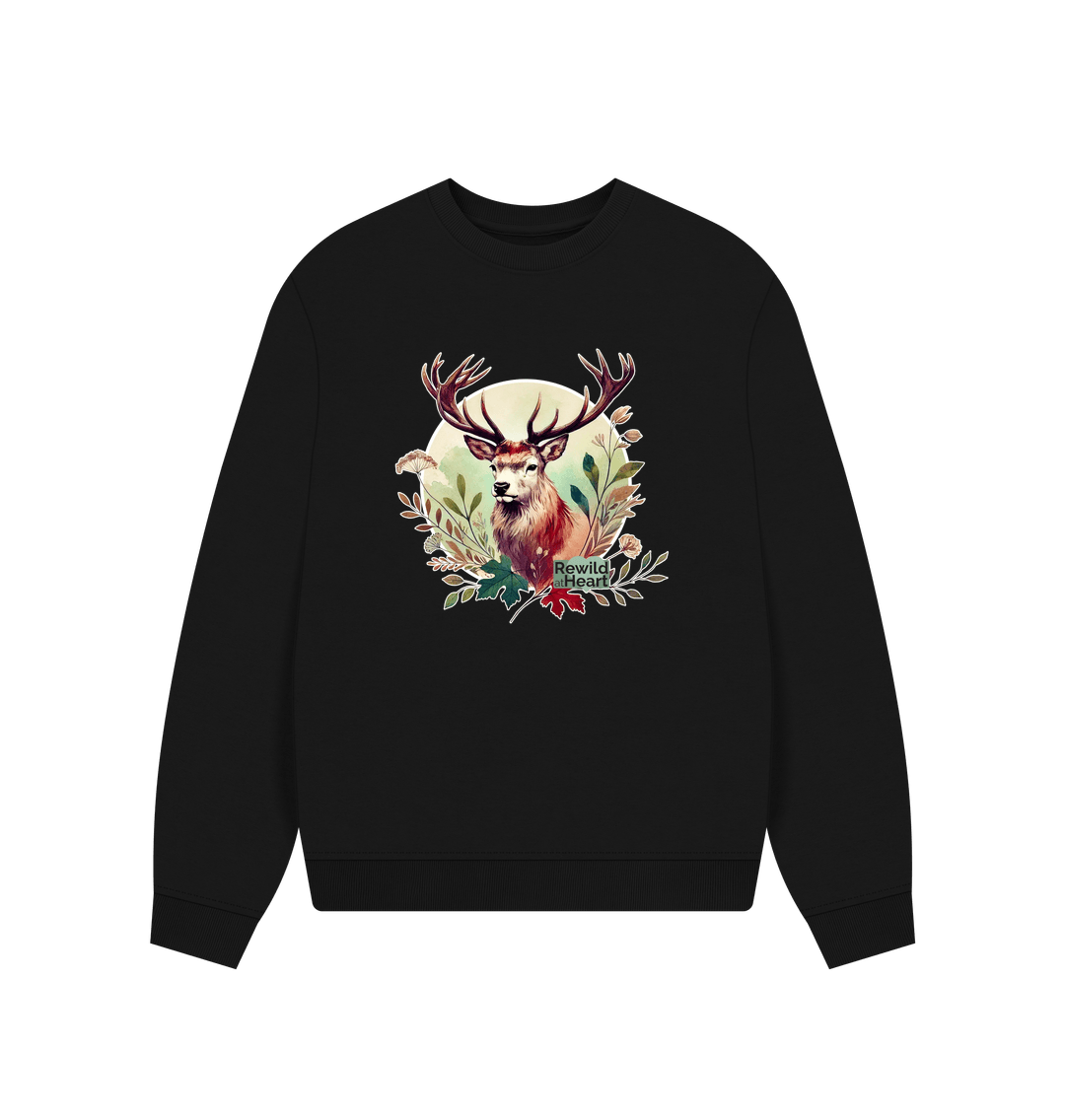 Black Red Deer Stag Spirit Women's Oversized Jumper