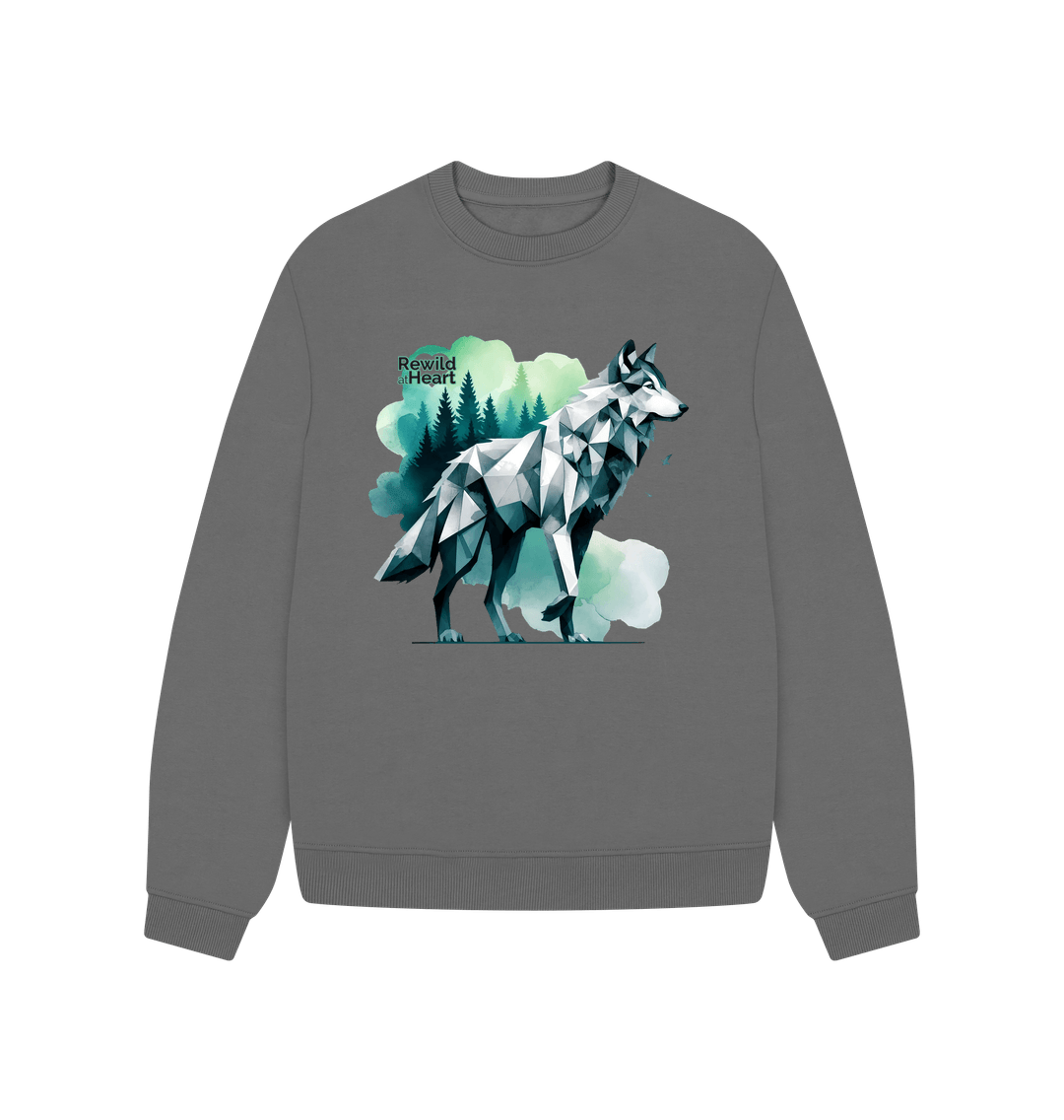 Slate Grey Rewild the Wolf | Women's Oversized Jumper