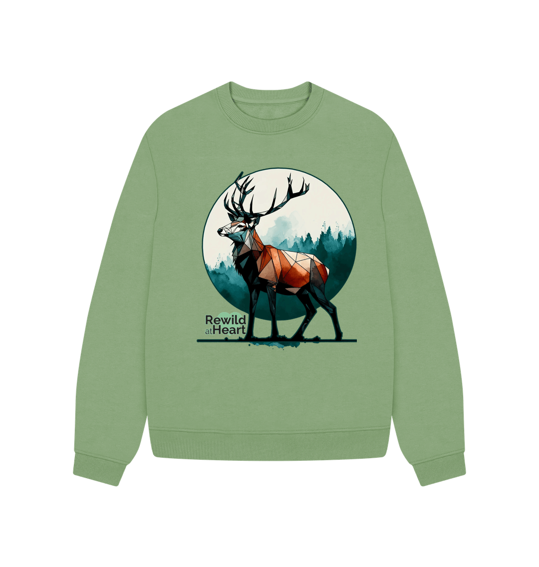 Sage Red Deer Rewild Side | Women's Oversized Jumper