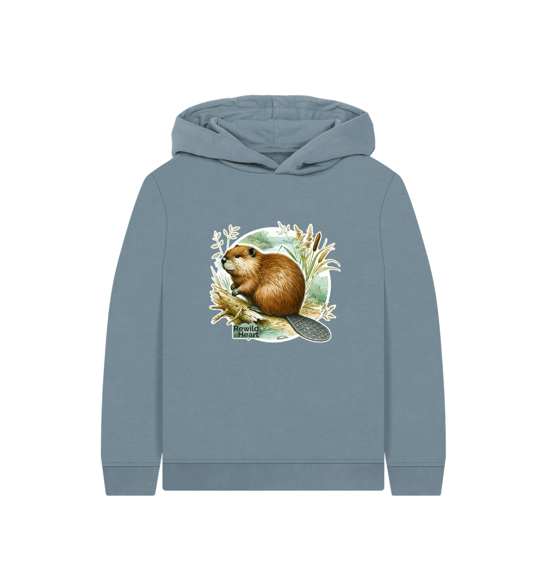 Stone Blue Beaver Riverbank Kids Hoodie